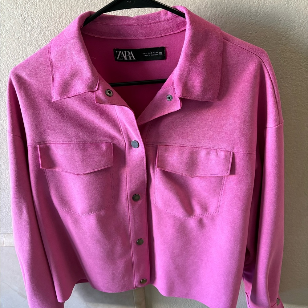 Zara Bright Pink Velvet like Shirt